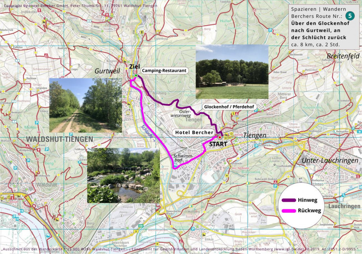 Wanderroute 5 zum Ort Gurtweil
