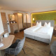 Modernes Doppelzimmer mit Boxspringbett im Hotel Bercher in Waldshut-Tiengen im Südschwarzwald