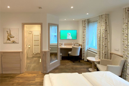 Zimmer 212 Blick zum Schreibtisch