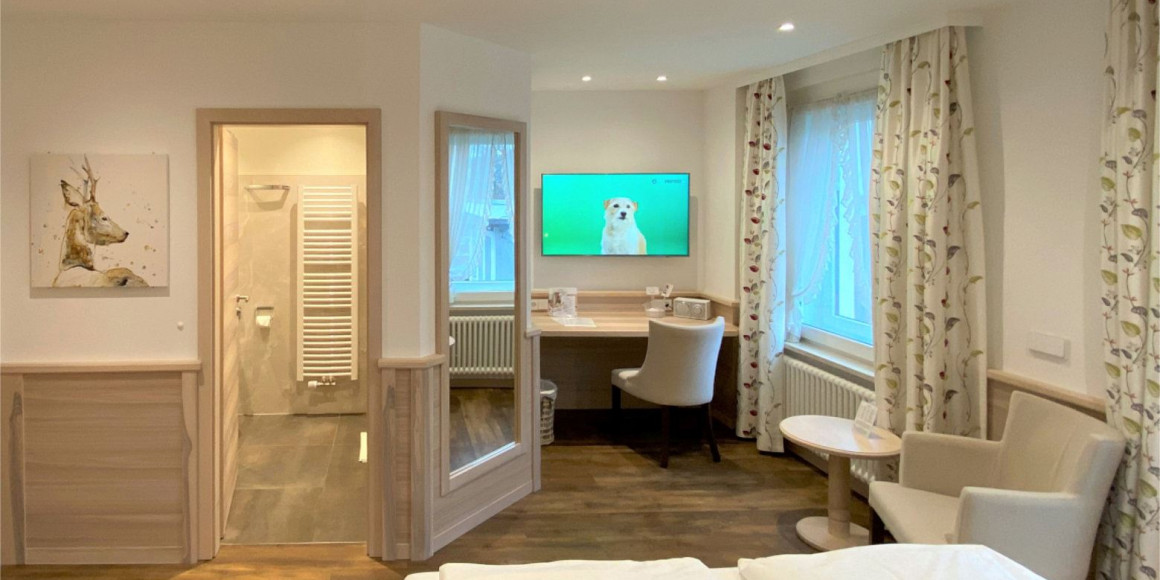 Zimmer 212 Blick zum Schreibtisch